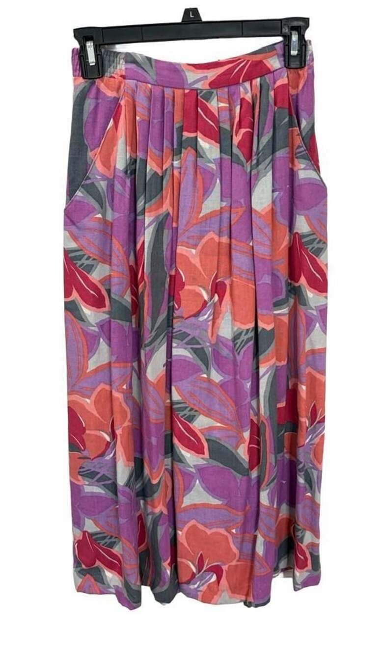 Vintage Campus Casuals Floral Linen Blend Maxi Skirt 5/6 Made USA Cottagecore